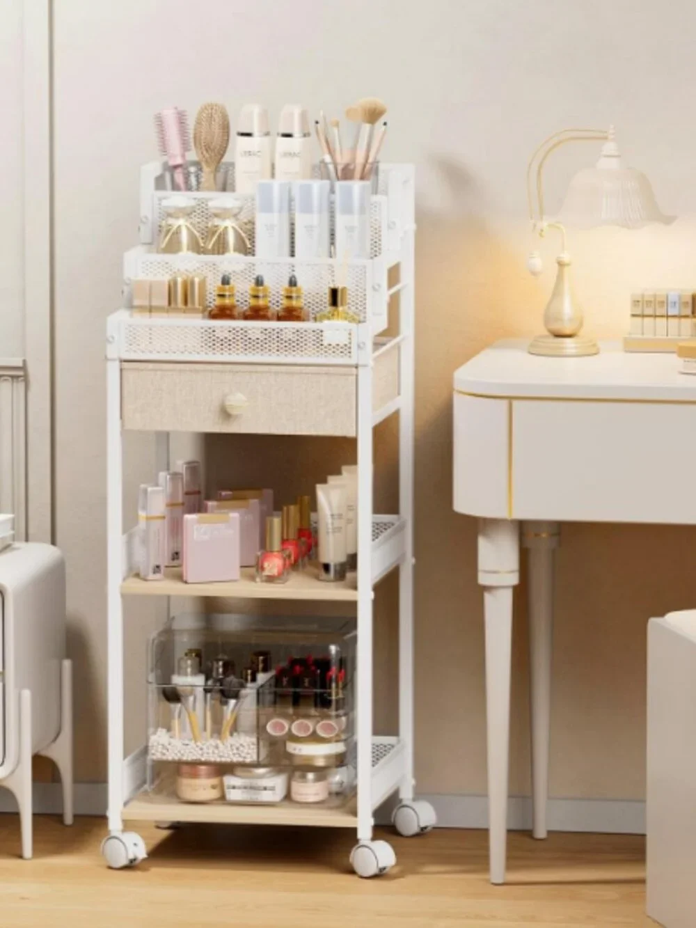 Bathroom Storage and Organizer with Drawer, Makeup Cart 13in - A1
